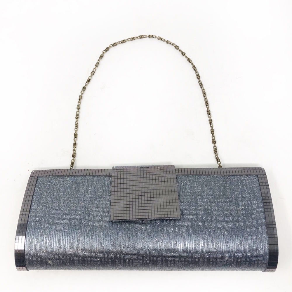 METRO BAGZ Blue Grey Sparkly Clutch w/ Chain